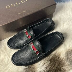 Gucci Navy Blue Soft Leather Horsebit Loafers